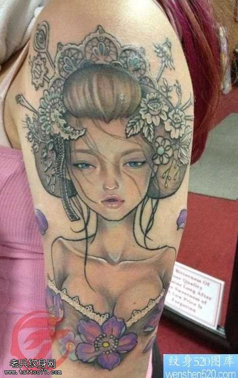 胳膊艺妓纹身图案