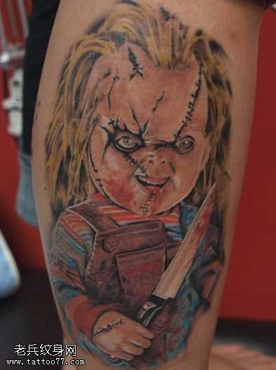 腿部超有鬼娃娃纹身图案