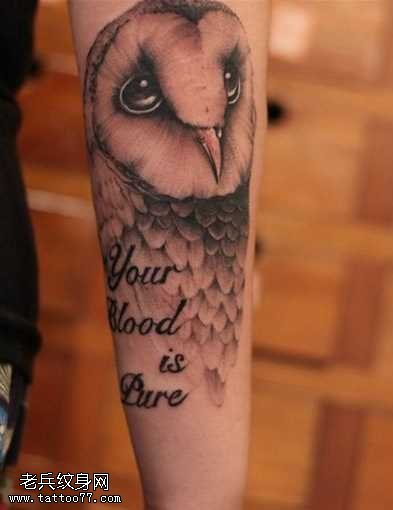 手臂猫头鹰纹身图案