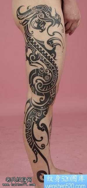 腿部青铜器龙图腾纹身图案