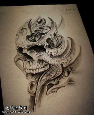 黑灰素描骷髅纹身图案