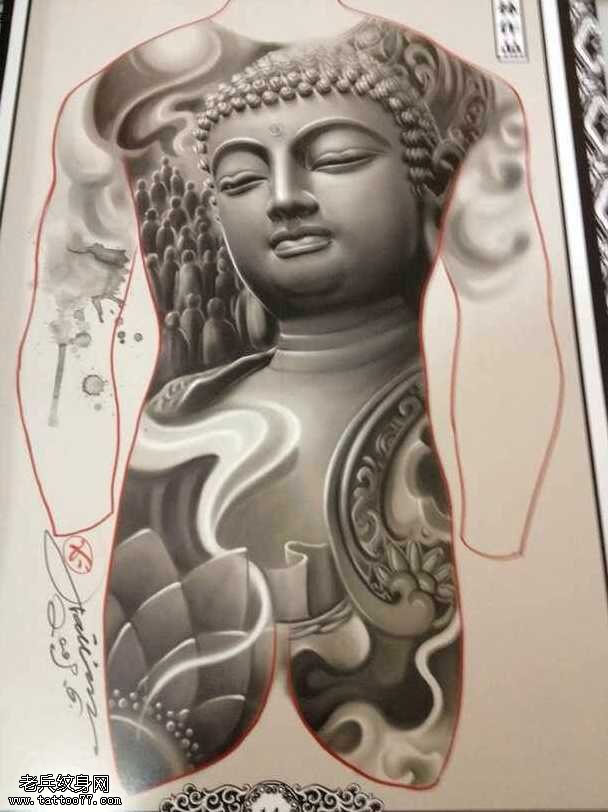 满背霸气的佛纹身图案