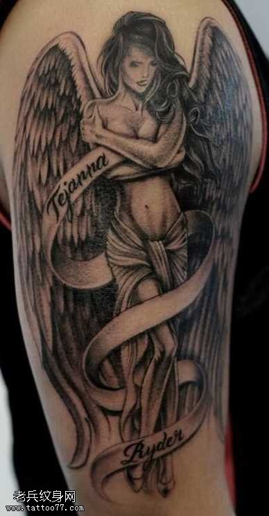 胳膊天使纹身图案