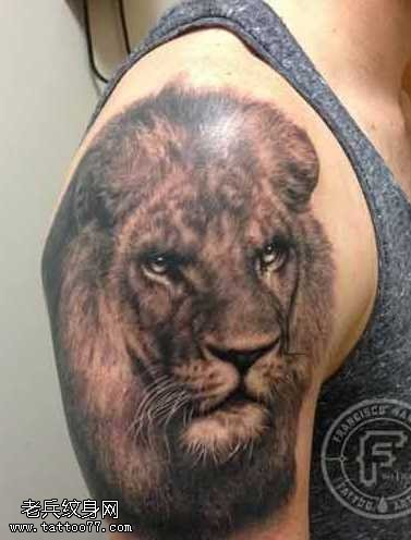 胳膊狮子骷髅纹身图案