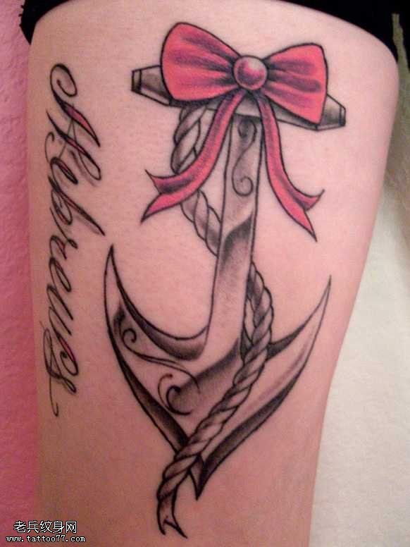 船锚蝴蝶结纹身图案