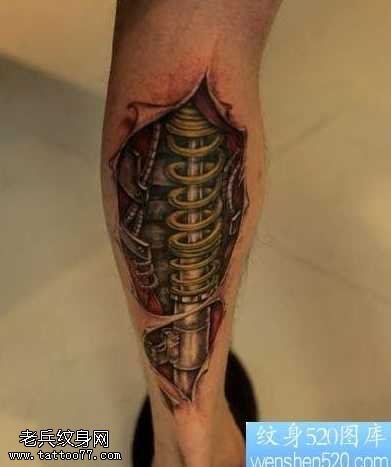 腿部超酷机械纹身图案