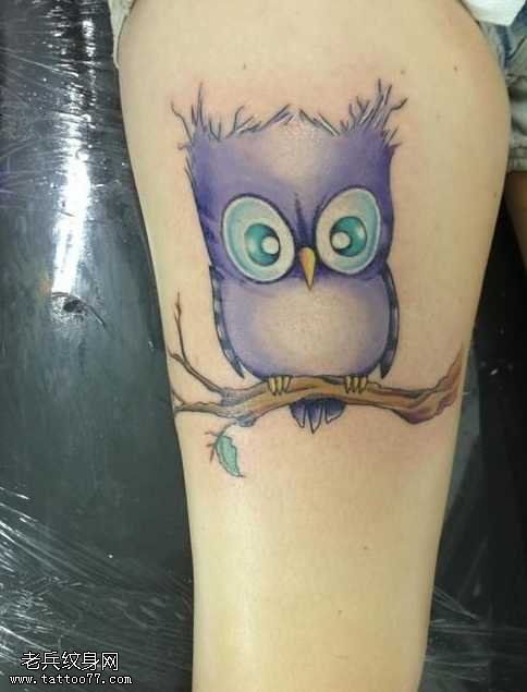 呆萌的猫头鹰纹身图案