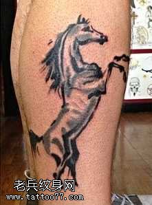 腿部漂亮大气的马纹身图案
