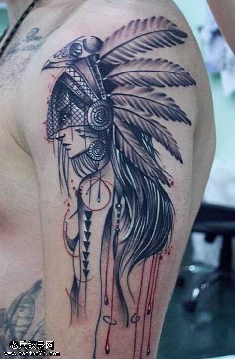 帅气印度安女郎纹身图案