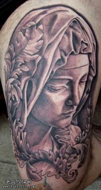 腿部圣母纹身图案