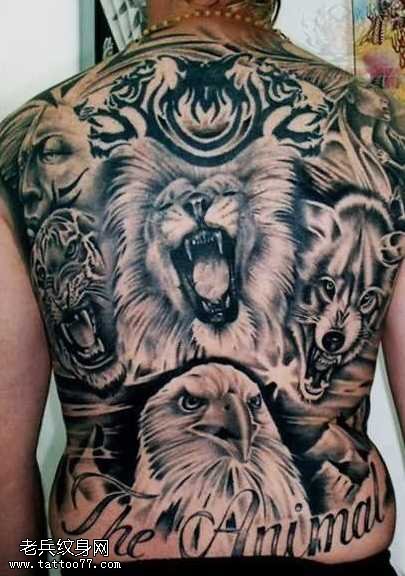 满背狮子纹身图案