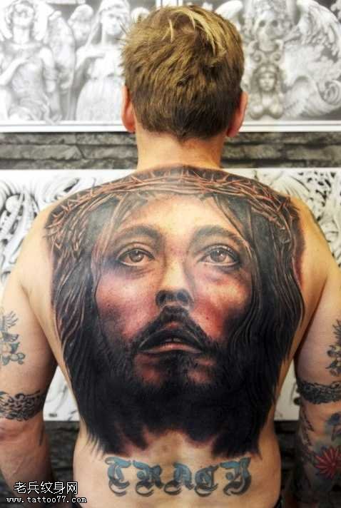 满背耶稣头像纹身图案