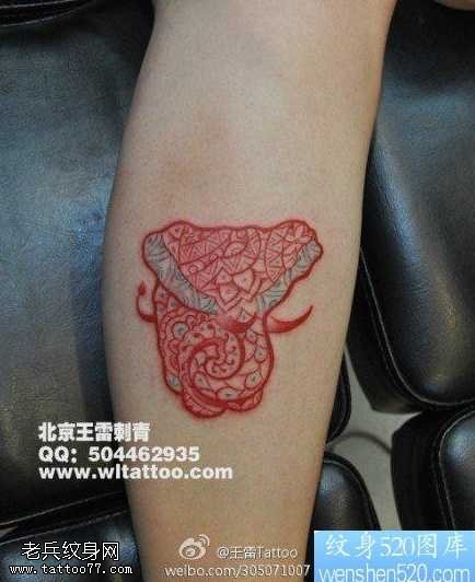 腿部小象神图腾纹身图案