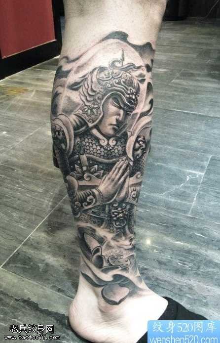 腿部经典帅气的韦驮菩萨纹身图案