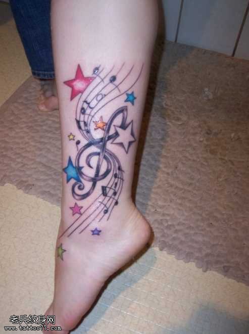 腿部音符纹身图案