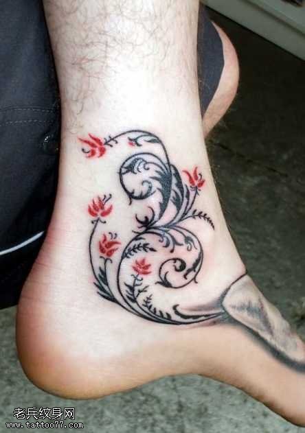脚部花藤图腾纹身图案
