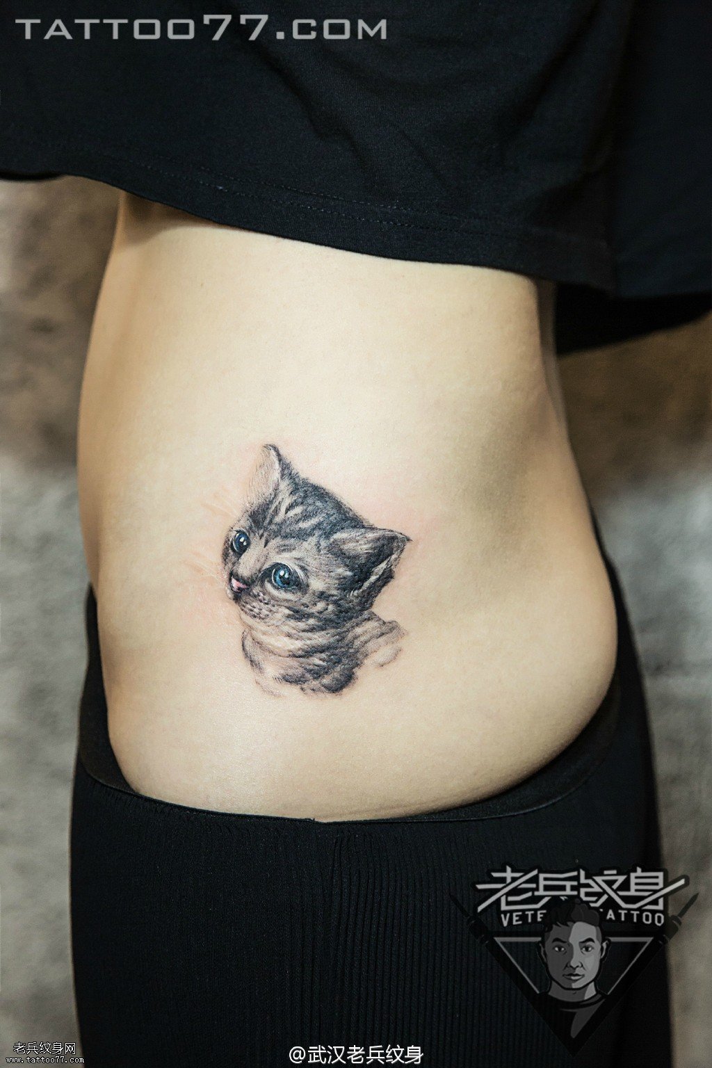 侧腰可爱猫咪纹身图案作品