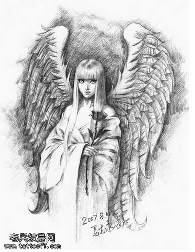 手稿女天使纹身图案