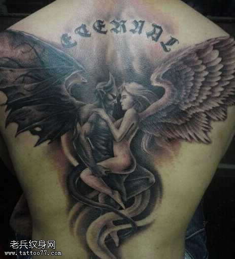 满背天使恶魔纹身图案