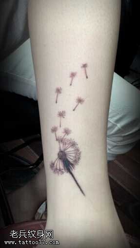 腿部很个性清新薄公英纹身图案