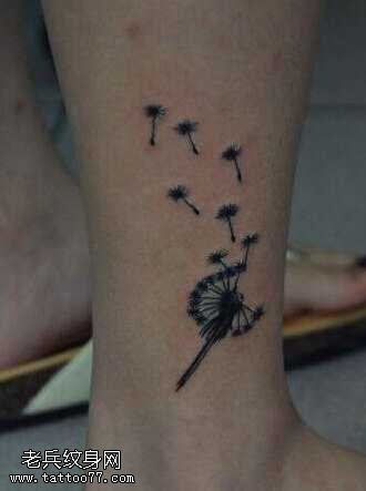 腿部黑薄公英纹身图案