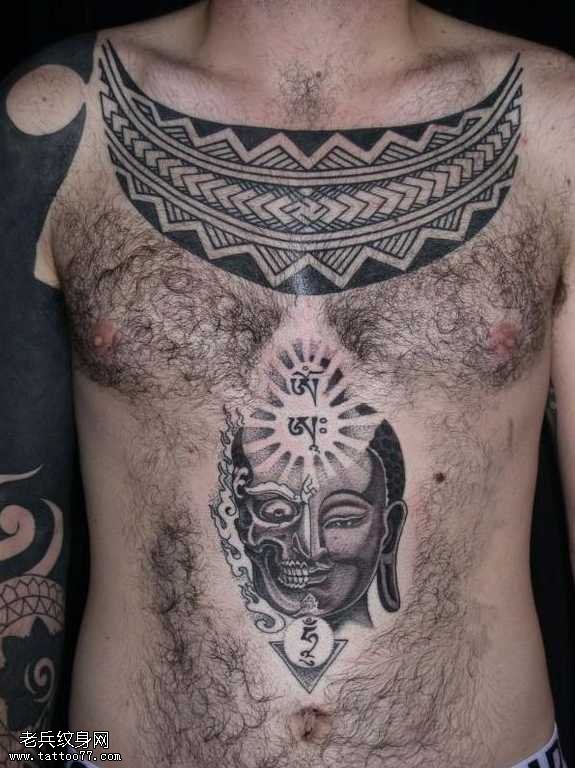 胸部佛祖化骷髅纹身图案