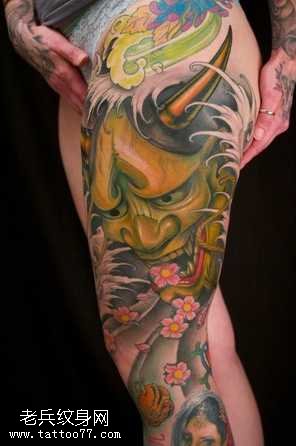 腿部黄般若纹身图案
