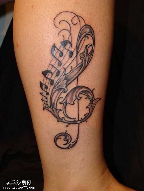 腿部音符纹身图案