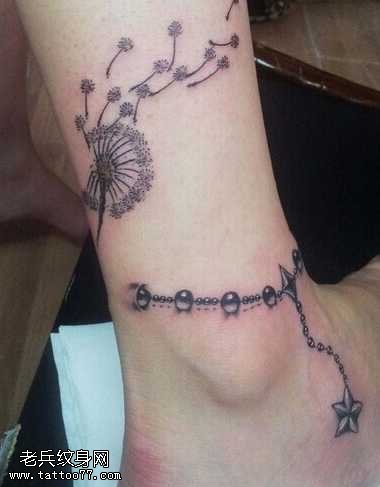 腿部薄公英脚链纹身图案
