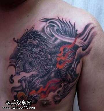 胸部黑麒麟纹身图案