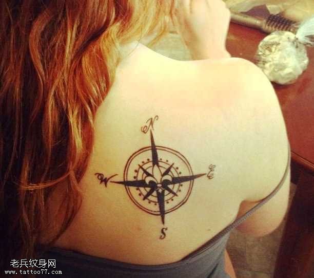背部指南针纹身图案