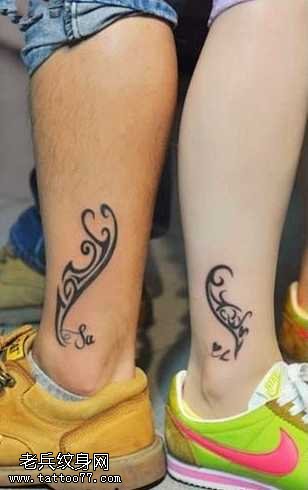 腿部时尚图腾情侣纹身图案