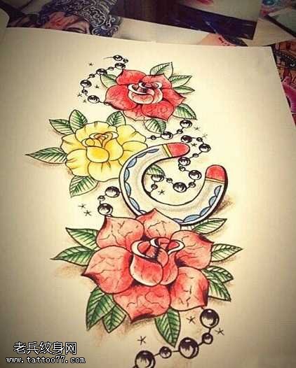 手稿玫瑰电纹身图案