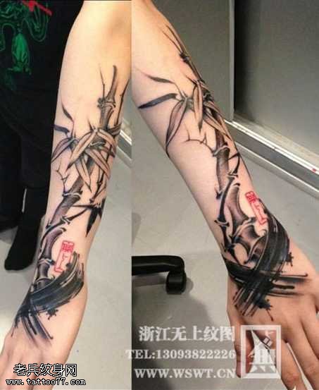 手臂植物竹子纹身图案
