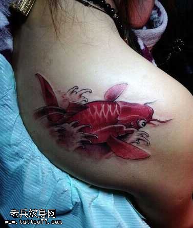 肩部红鲤鱼纹身图案