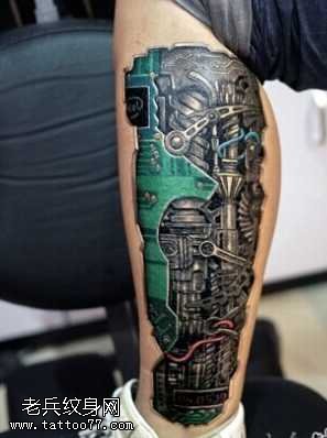 腿部机器纹身图案