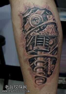 腿部机器纹身图案