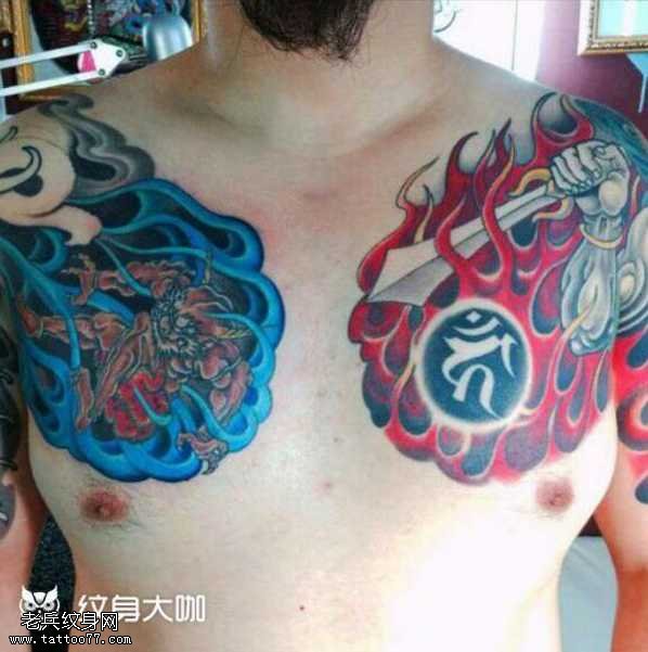 胸部雷风纹身图案