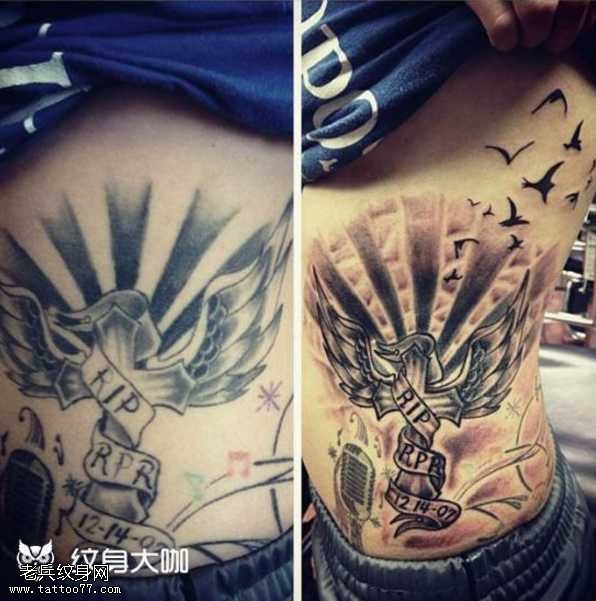 腹部十字架光彩纹身图案