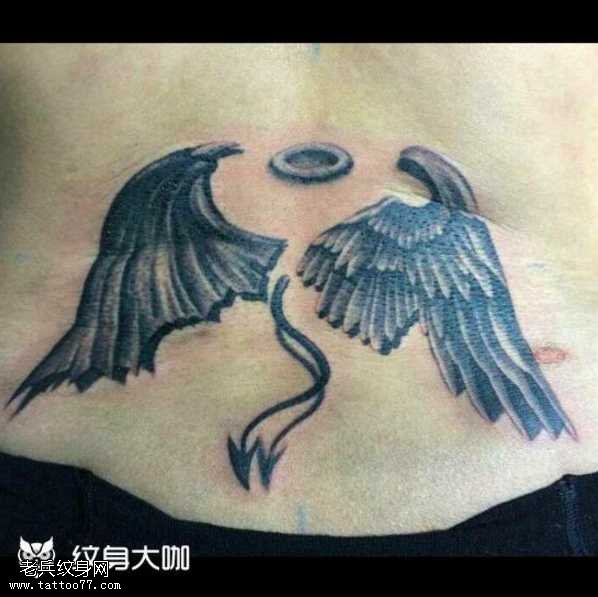 腰部翅膀天使纹身图案