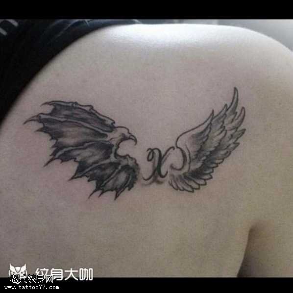 背部恶魔天使翅膀纹身图案
