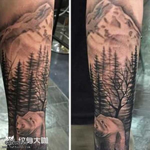 腿部大山纹身图案