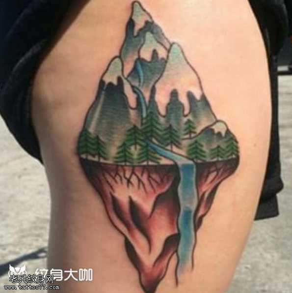 腿部大山纹身图案