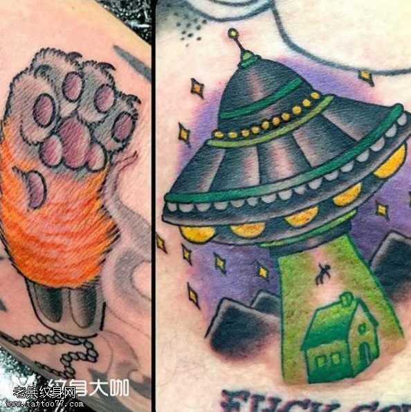 外星船猫脚纹身图案