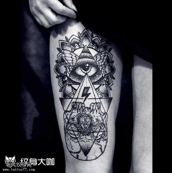 腿部眼睛闪电纹身图案