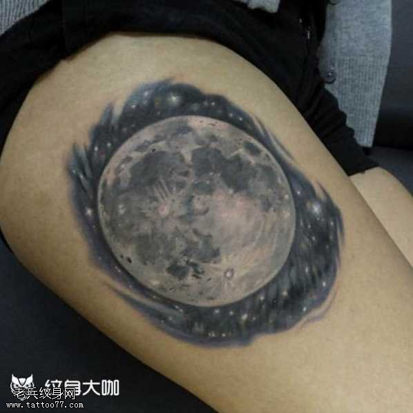 腿部宇宙星球纹身图案