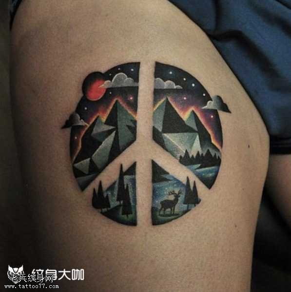 腿部雪山纹身图案