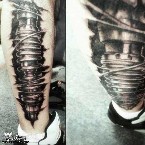 腿部机器纹身图案