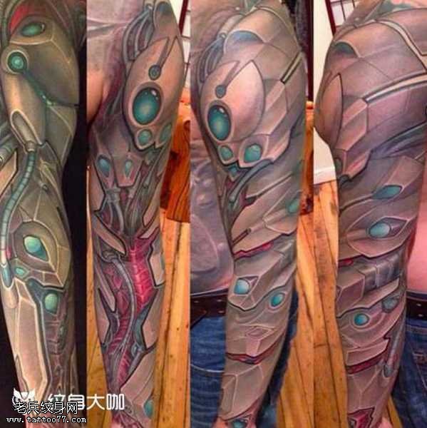 腿部机器生化纹身图案