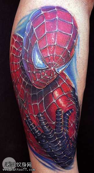 腿部蜘蛛侠纹身图案